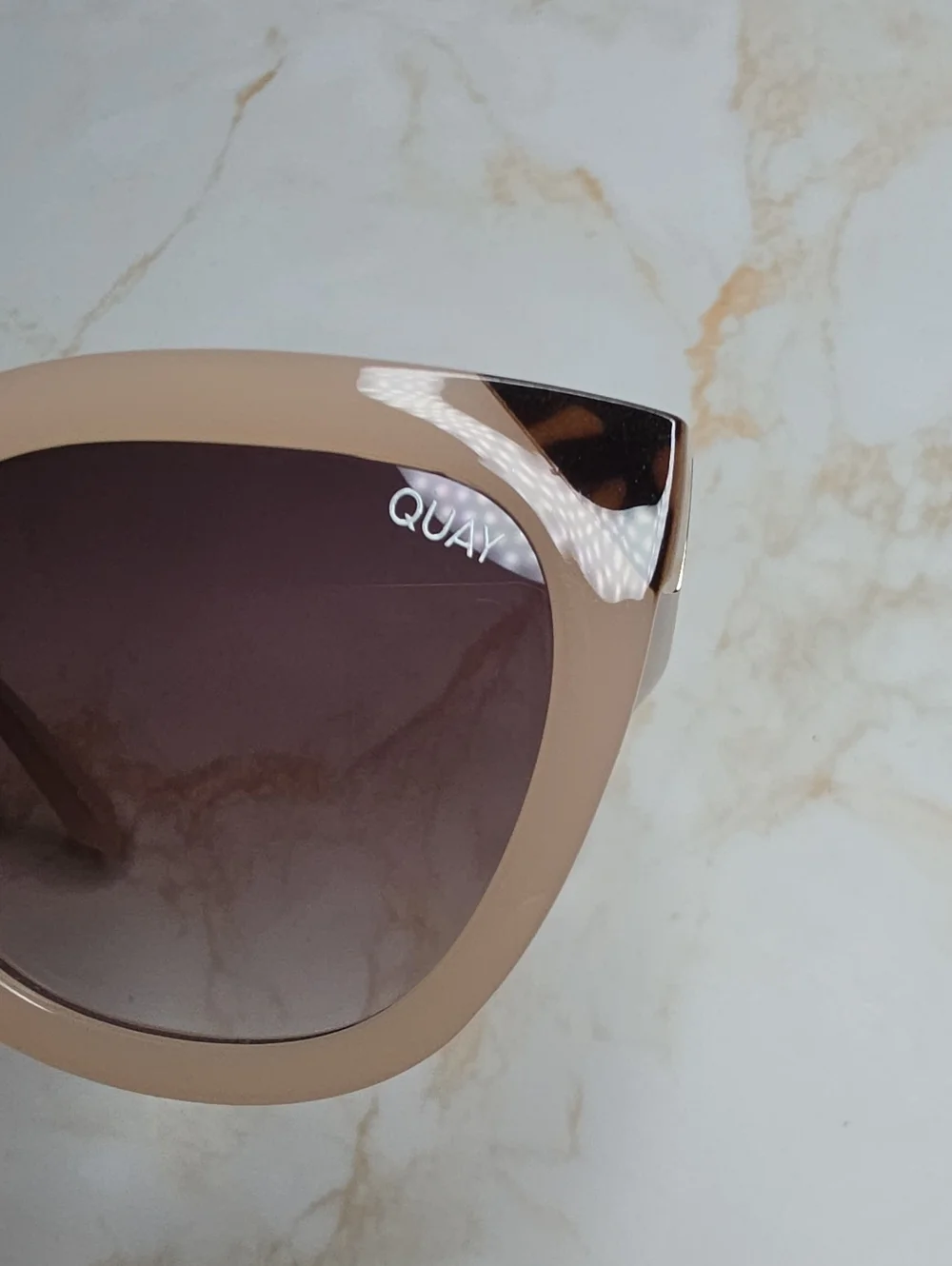 Quay Australia Noosa Nude Beige Cat Eye Sunglasses with Tortoiseshell Tips